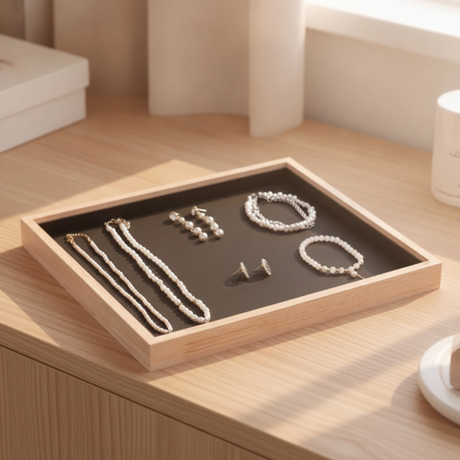 Jewelry Display Tray Elegant Jewelry Tray with Wood Frame Organizer Sturdy Space-Saving for Jewelers, Retail Countertop