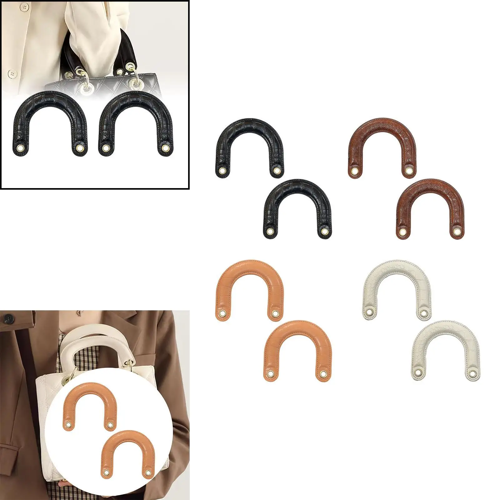Purse Handles U Shaped Bag PU Leather Replacement for Handbag Crochet Making Metal Buckle DIY Crafts Accessories Women Top