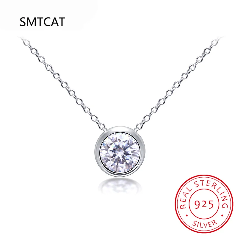 D color Round Excellent Cut Moissanite Pendant Bezel Setting 1CARAT 6.5MM Gift for Women Pendant Necklace Plated 14K White Gold