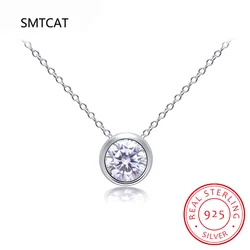 D color Round Excellent Cut Moissanite Pendant Bezel Setting 1CARAT 6.5MM Gift for Women Pendant Necklace Plated 14K White Gold