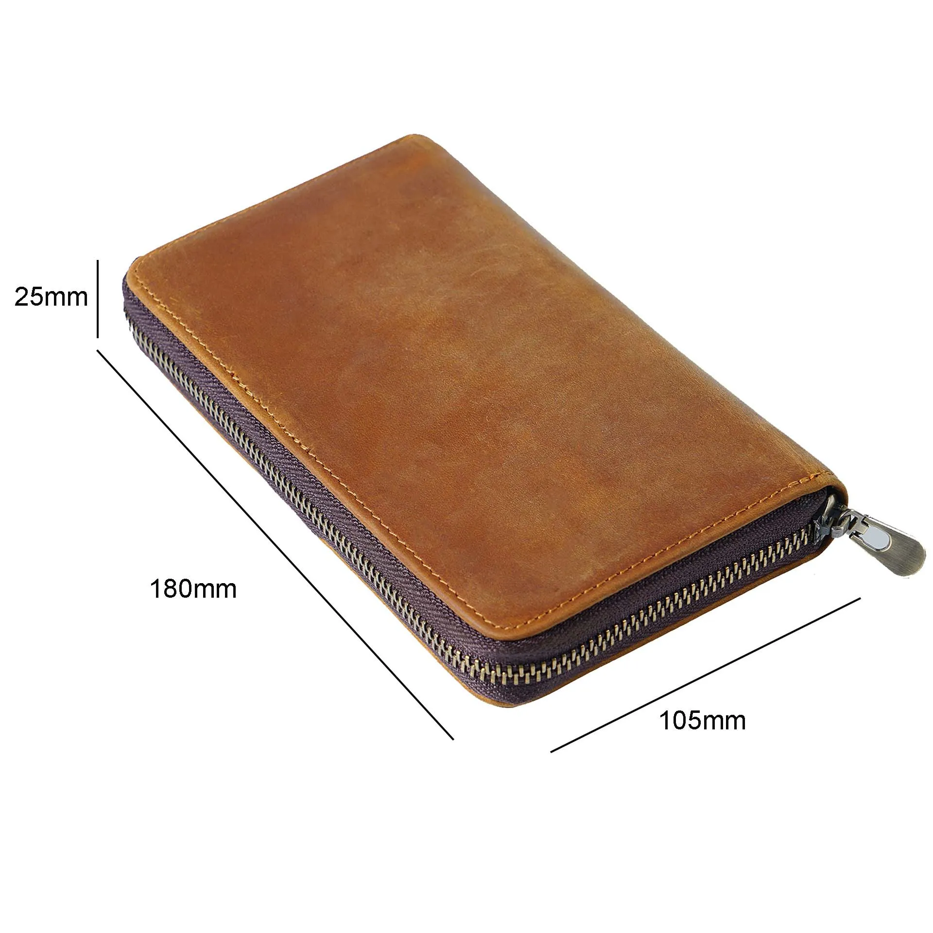 Leather Pencil Case Zipper Retro Pen Pouch For School Students Cowhide Men Pencil Bag with Pen Slots Wholesale Unisex