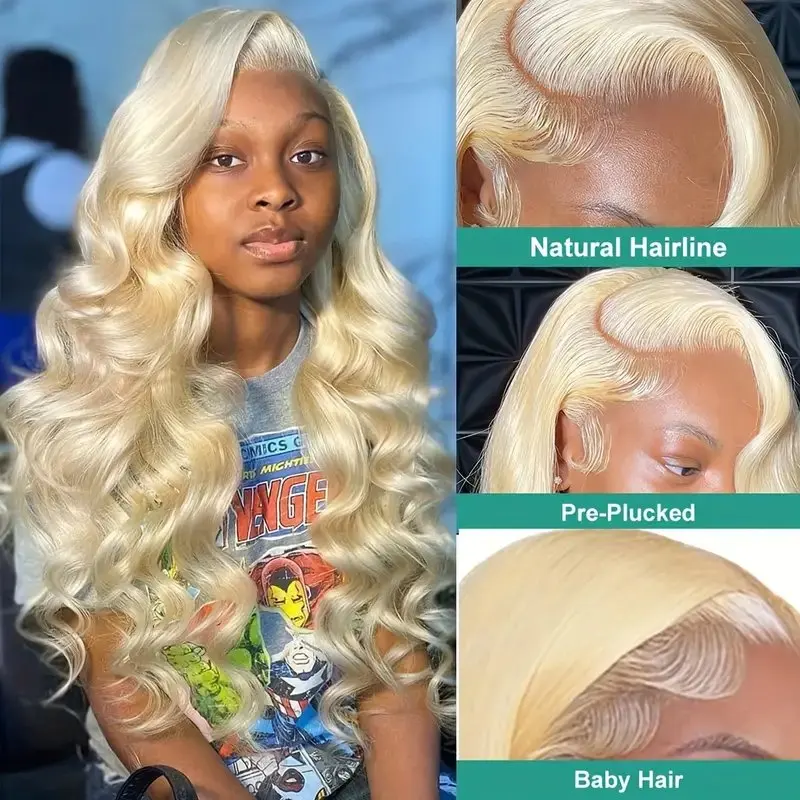 150 Density 24 40 Inches 613 Blonde 13X4 HD Lace Wigs  Human Hair 13X6 Frontal Colored Blonde Body Waves Glue-Free Wig