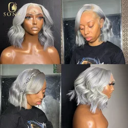 Light Gray 13x6 Transparent Lace Frontal Human Hair Wig Colour Ash Blonde Short Bob Body Wave 13x4 Lace Front Wig For Women