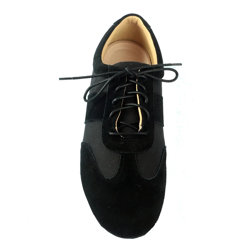 신상 남성용 블랙 캔버스 및 소가죽 스웨이드 댄스 슈즈 EVA 소프트 스웨이드 솔 모던 탱고 라틴 댄스 슈즈 레이스업 파티 슈즈