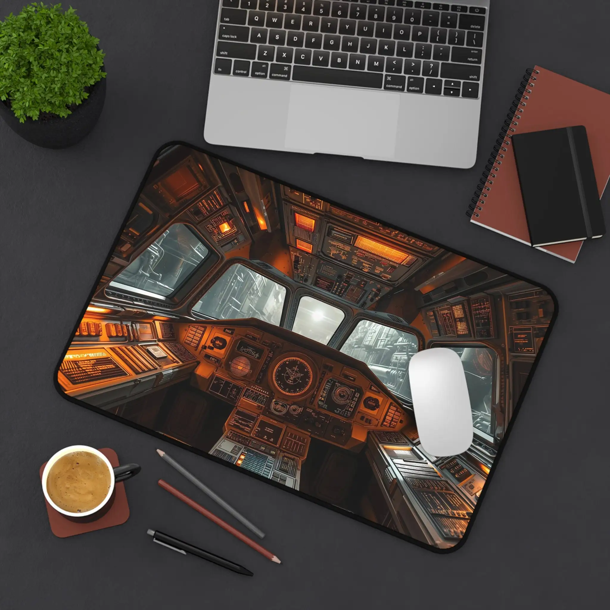 

Spaceship Cockpit Table Pad,Retro Sci-Fi Mousepad XL,Non-Slip Gaming Mouse Pad,Space Travel Desktop Decoration for Work and Play
