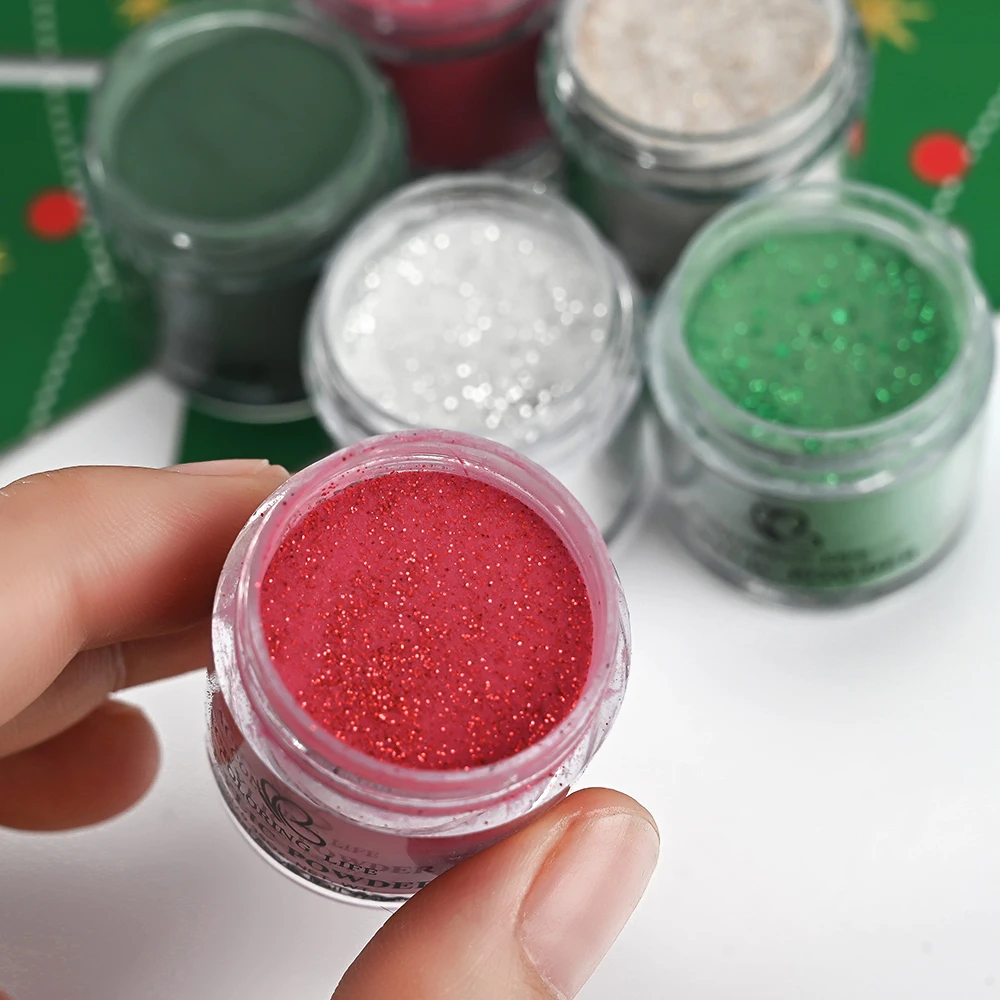 6 frascos de polvo acrílico navideño con lentejuelas brillantes para uñas, polímero de polvo acrílico para extensión de uñas/tallado/polvo de inmersión