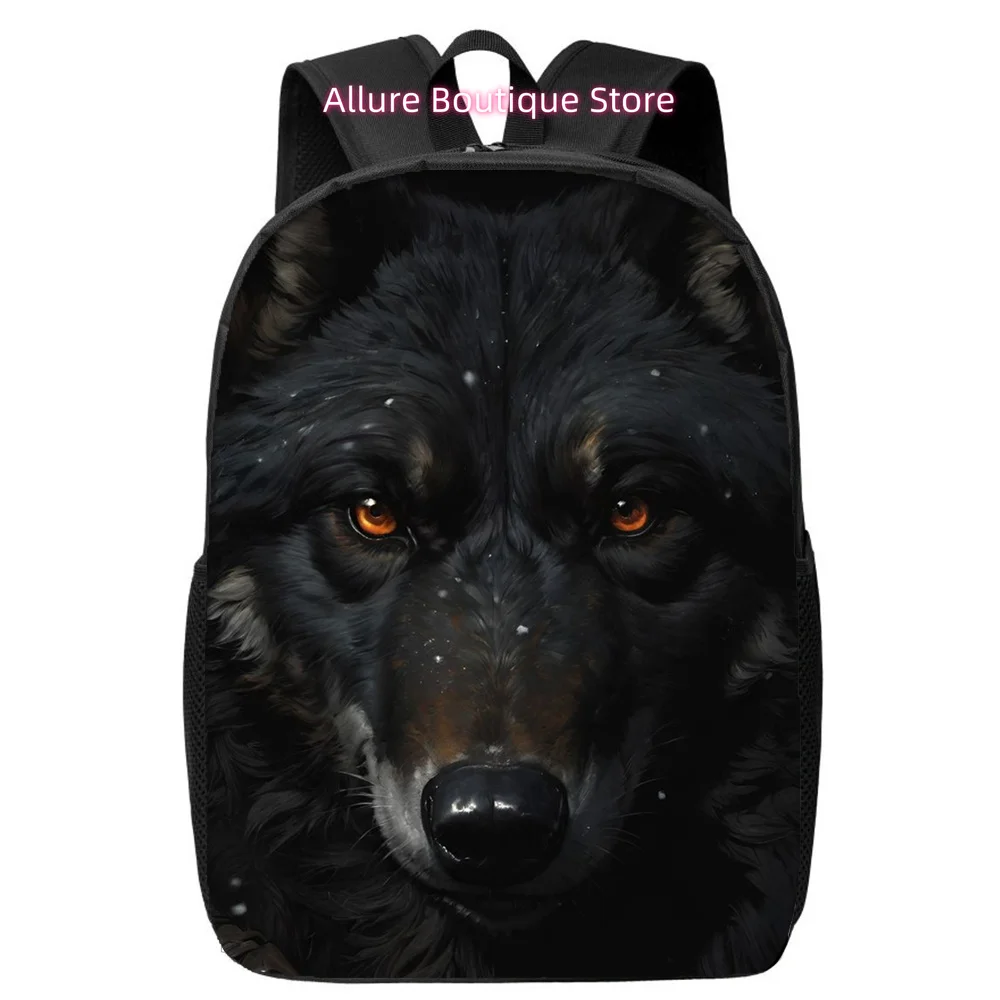 Wolf Head Graphic Backpack - Lightweight Oxford Laptop Backpack with Adjustable Shoulder Straps, Black Backpack for Travel