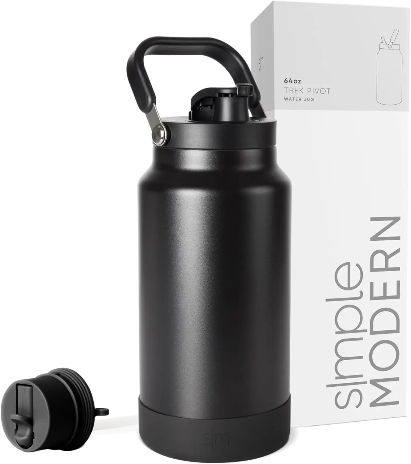 

Large Insulated Stainless Steel Water Bottle with Handle & Lids, 64oz for Sports Camping Outdoors, Midnight Black