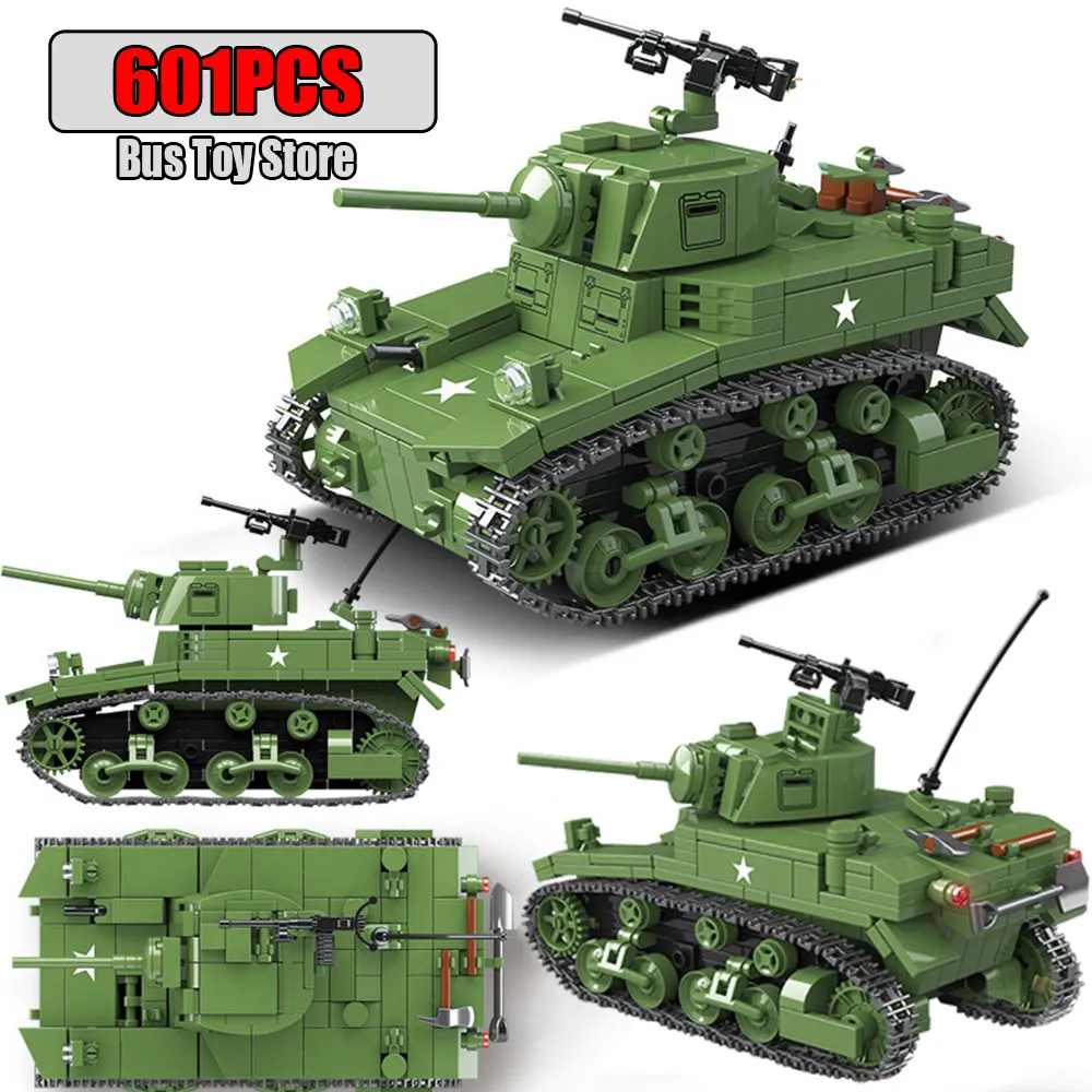 Ww2 Military Tanks Series Stuart Light Tank Tiger Leopard TANK Soldier Building Blocks Bricks Army Children Toys for Boy Gifts