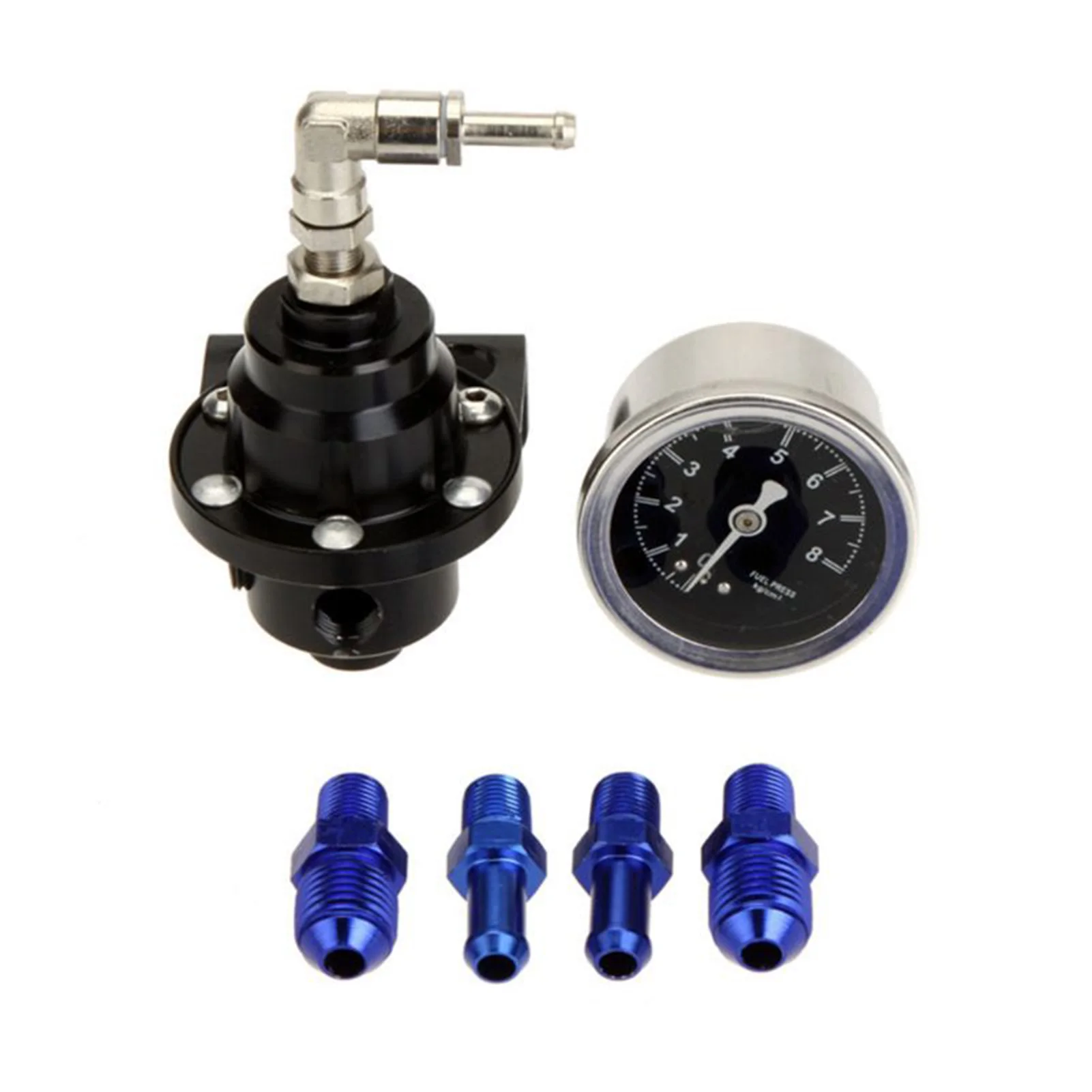 Universal Adjustable Aluminum Fuel Pressure Regulator Kit with Gauge Fuel Pressure Gauge with Fitting, Black