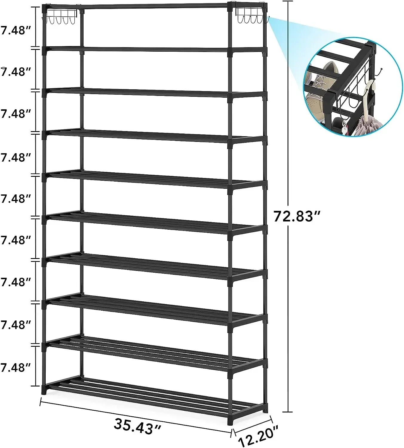 Tribesigns 10 Tiers Shoe Rack Shoe Shelf Large Capacity Shoe Organizer Space Saving