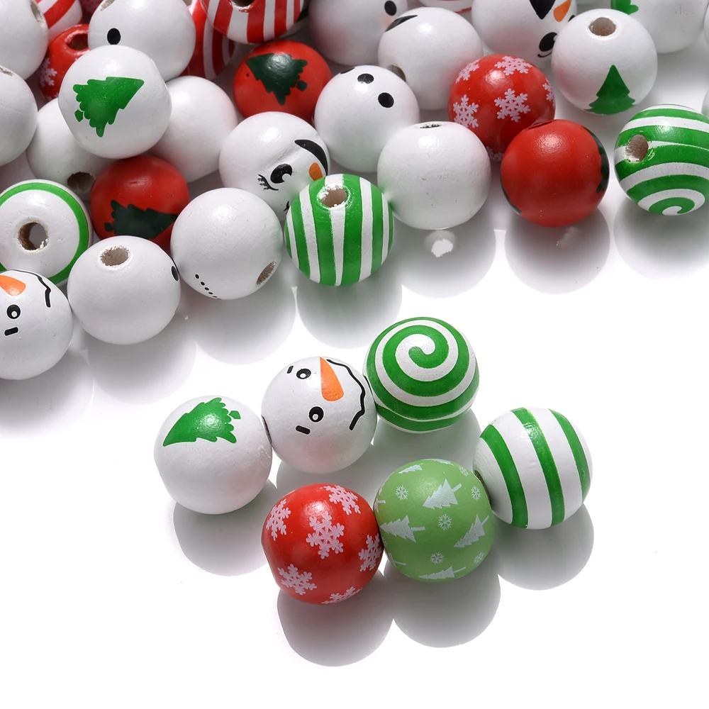 10/20 Stück 19mm Gemischte Weihnachts-Holzperlen mit Niedlichen Schneemann-, Schneeflocken- und Baum-Motiven, Lose Abstandsperlen für Feiertags-DIY-Bastelarbeiten – Detail 4