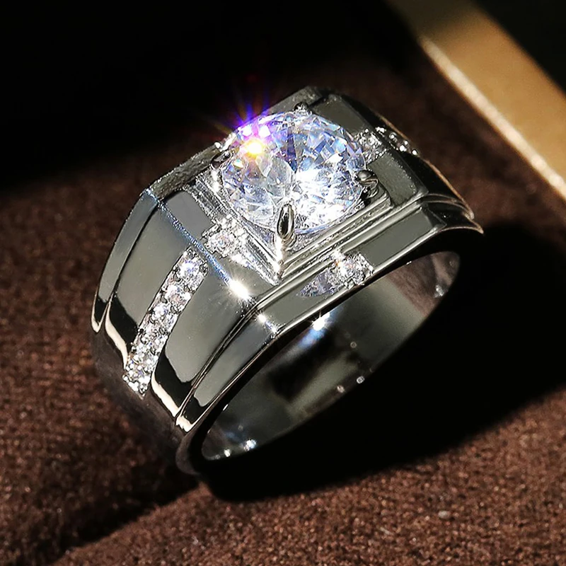 Men's Classic 925 Sterling Silver Round Cubic Zircon Ring