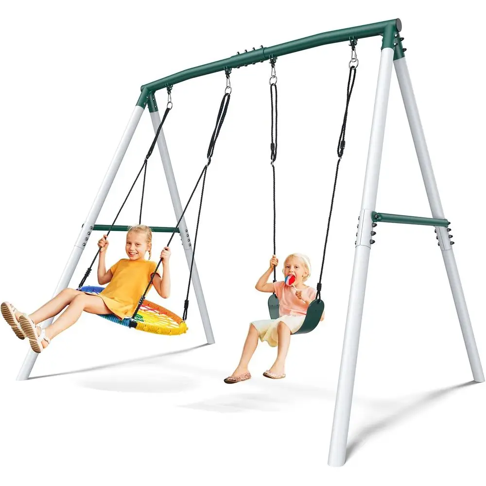 

Прочный набор качелей длиной 7,5 футов для игр на свежем воздухе, поддерживающий до 500 фунтов, с качелями-пауками и ремнем (зеленый и белый)