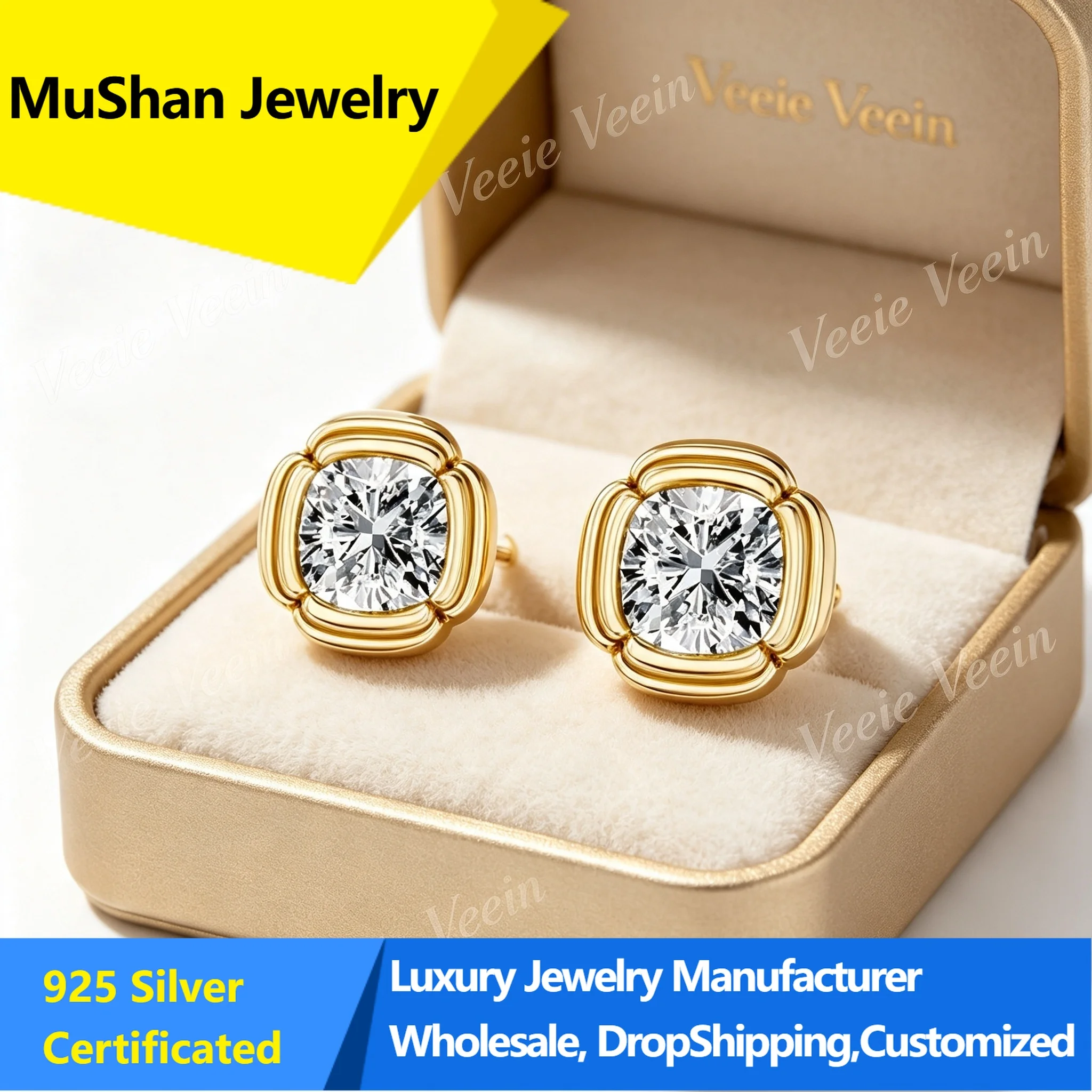 MuShan Jewelry Women'S S925 Sterling Silver Stud Earrings 1 Carat Moissanite Earrings Fashion Jewelry For Ladies Hot Sales