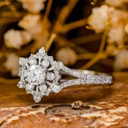 Huitan Fancy Snowflake Design Cubic Zirconia Rings for Women Wedding Party Luxury Trendy New Female Rings Statement Jewelry Gift