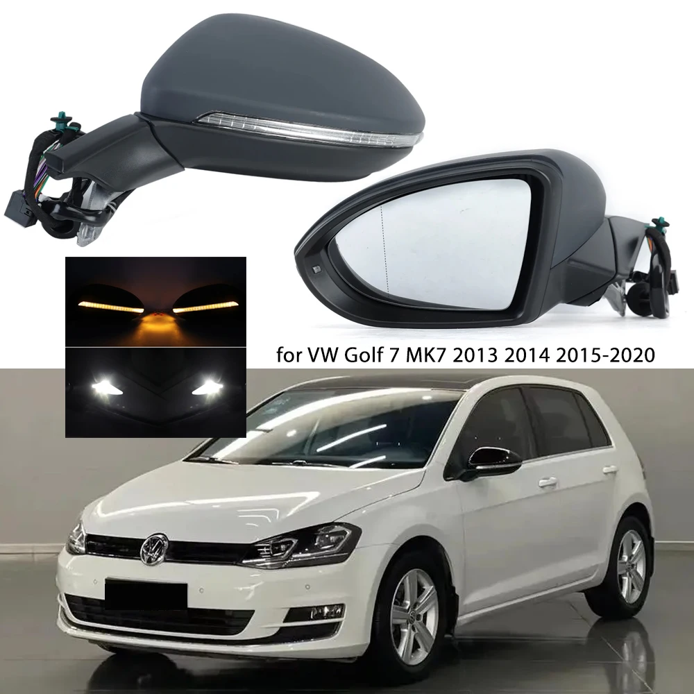 

Side Mirror Assembly for VW Golf 7 MK7 2013 2014 2015-2020 Auto Power Heated Folding Turn Signal Lights mirror cover 13 Wires