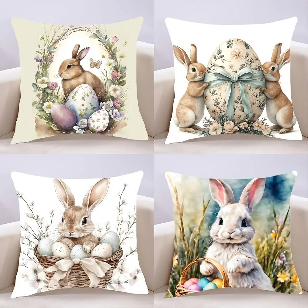 Ostern Kaninchen Kissenbezug Kissenbezug weich niedlich Dekokissenbezug für Auto Sofa Kissenbezug Polyester mit Reißverschluss