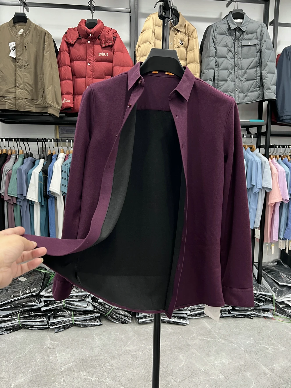 Long Sve Thermal Busin Casual irt Sl Cosite Velvet Autumn Winter Pure Color No Tag Warmth Inteated Fce