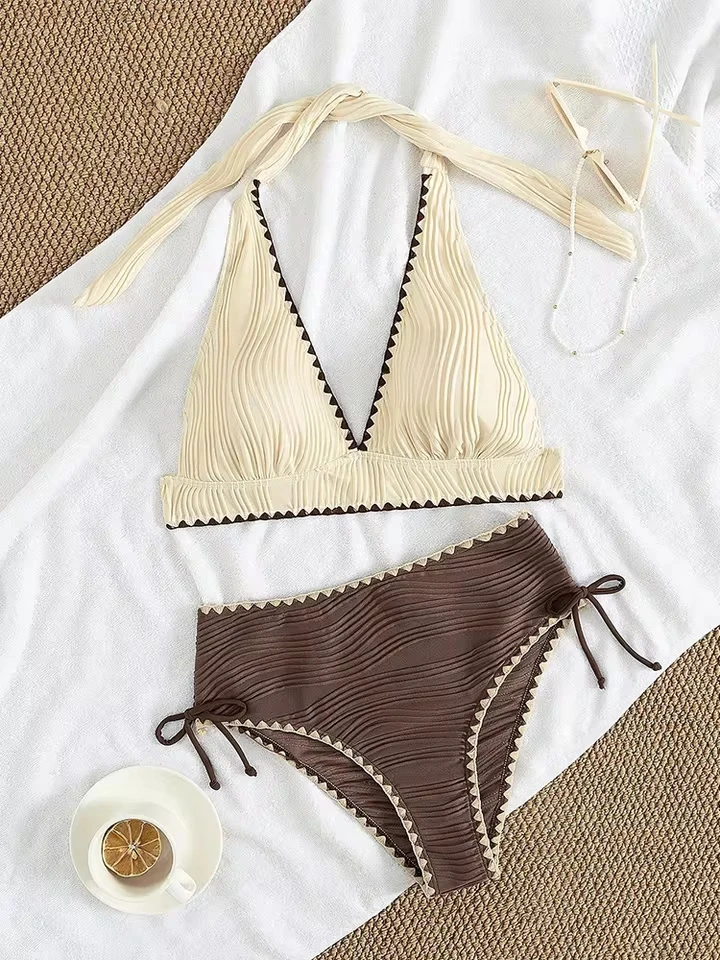 

Vzvn 2026 Women Push Up Drawstring Side High Waist Swimsuit Holiday Bathing Swimwear Sexy Laced Up V Neck 2 Piece Bikini Set