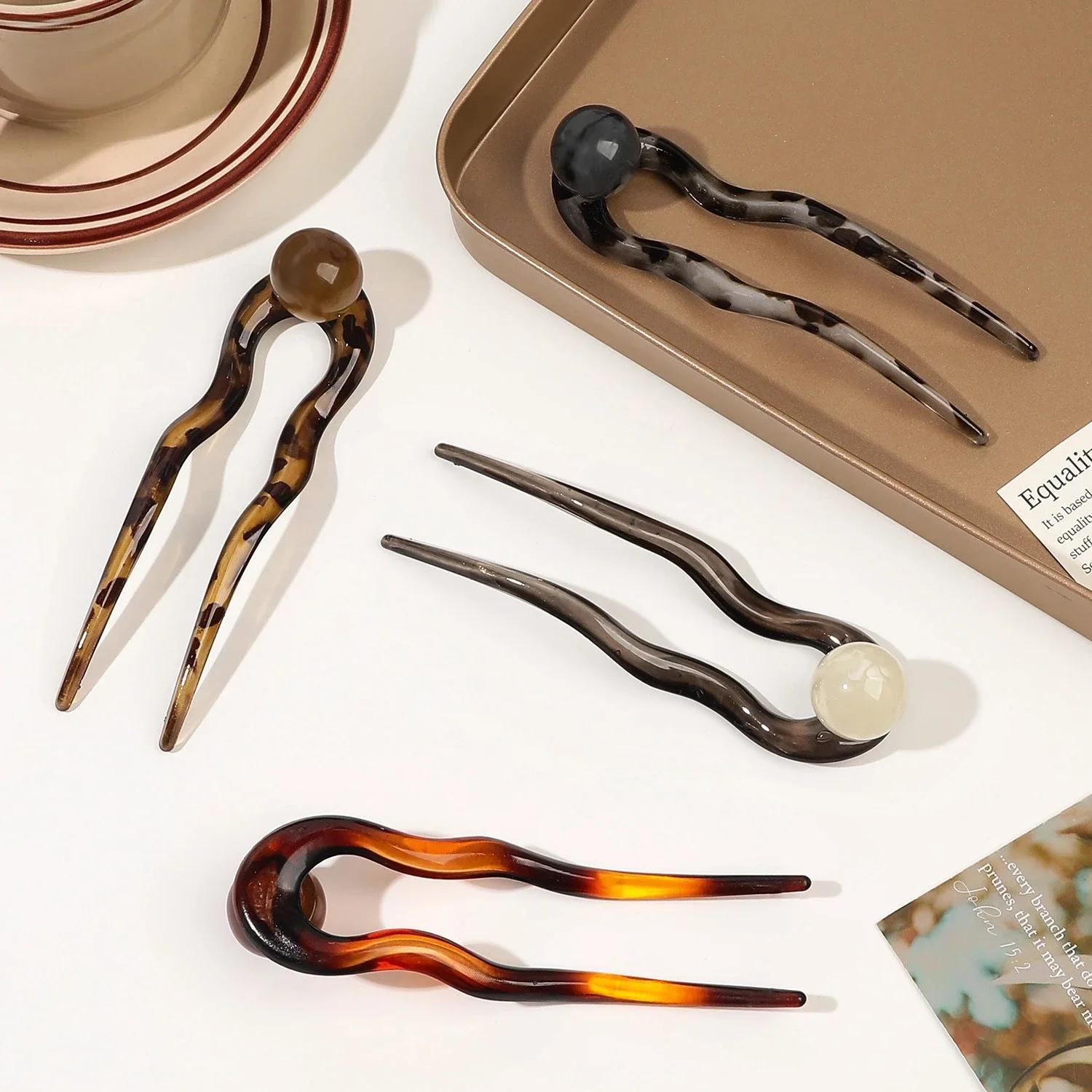 دبوس شعر نسائي على شكل حرف U من اللؤلؤ بتصميم بسيط في الجزء الخلفي من الرأس، إكسسوار شعر على الطراز الكلاسيكي #3