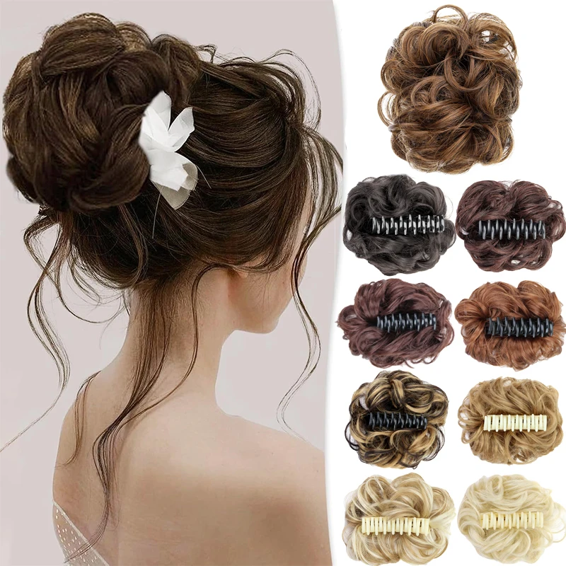 

Пучок для волос с зажимом для женщин, синтетическая прическа для беспорядочного пучка, термостойкое волокно для свадеб, вечеринок и повседневного элегантного образа