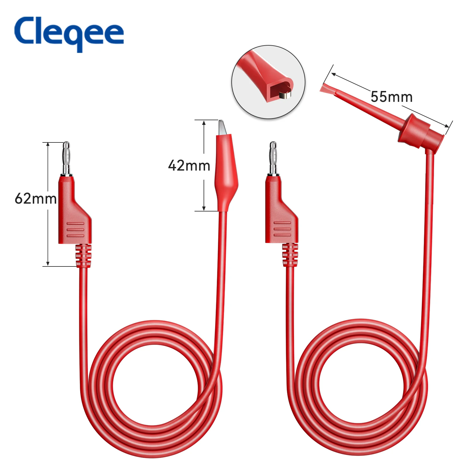 Cleqee P9065 4PCS 4mm Stackable Banana Plug to Alliagtor Clip or Test Hook Clips Test Leads Durable Multimeter Testing Cables
