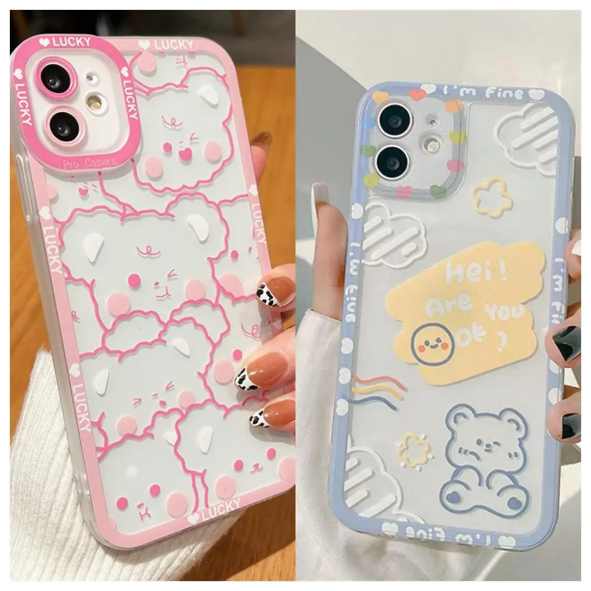 Case for Xiaomi Redmi Note 12 4G 13 Pro 11 10 9 13 Pro Plus 12S 11S 10S Redmi 12 13C Note 13 5G Cartoon Bear Clear Cover Couqe