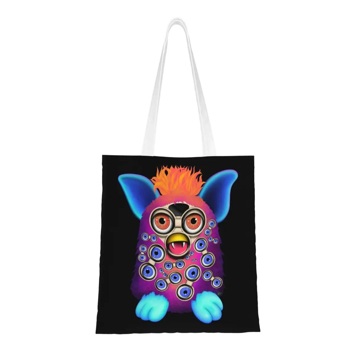 Custom Kawaii Nightmare Furbys Cartoon Robot Toys Shopping Tote Bag Reusable Canvas Groceries Shopper Shoulder Bag