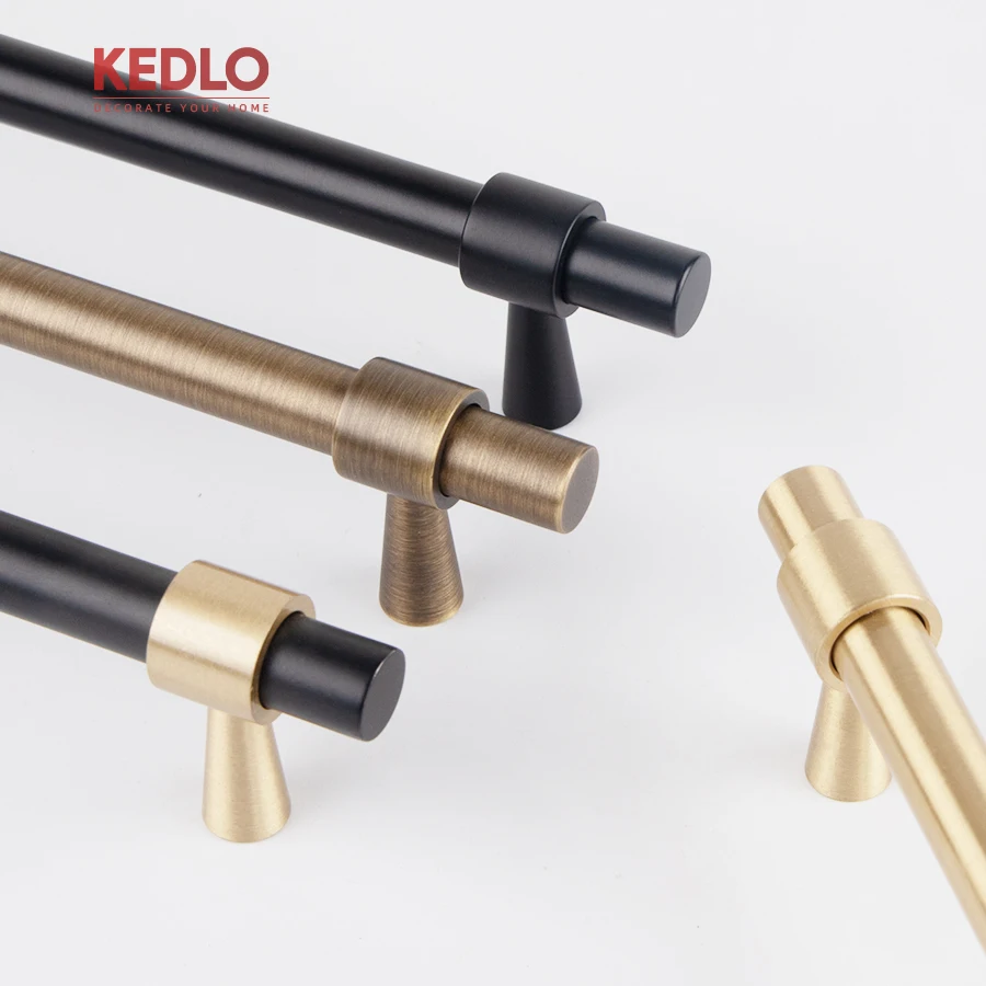 KEDLO Moderne Schlichtheit Massives Messing Gebürstetes Messing 500mm Schubladengriffe Antik-Messing T-Griff Küchenschrankgriff – Detail 4