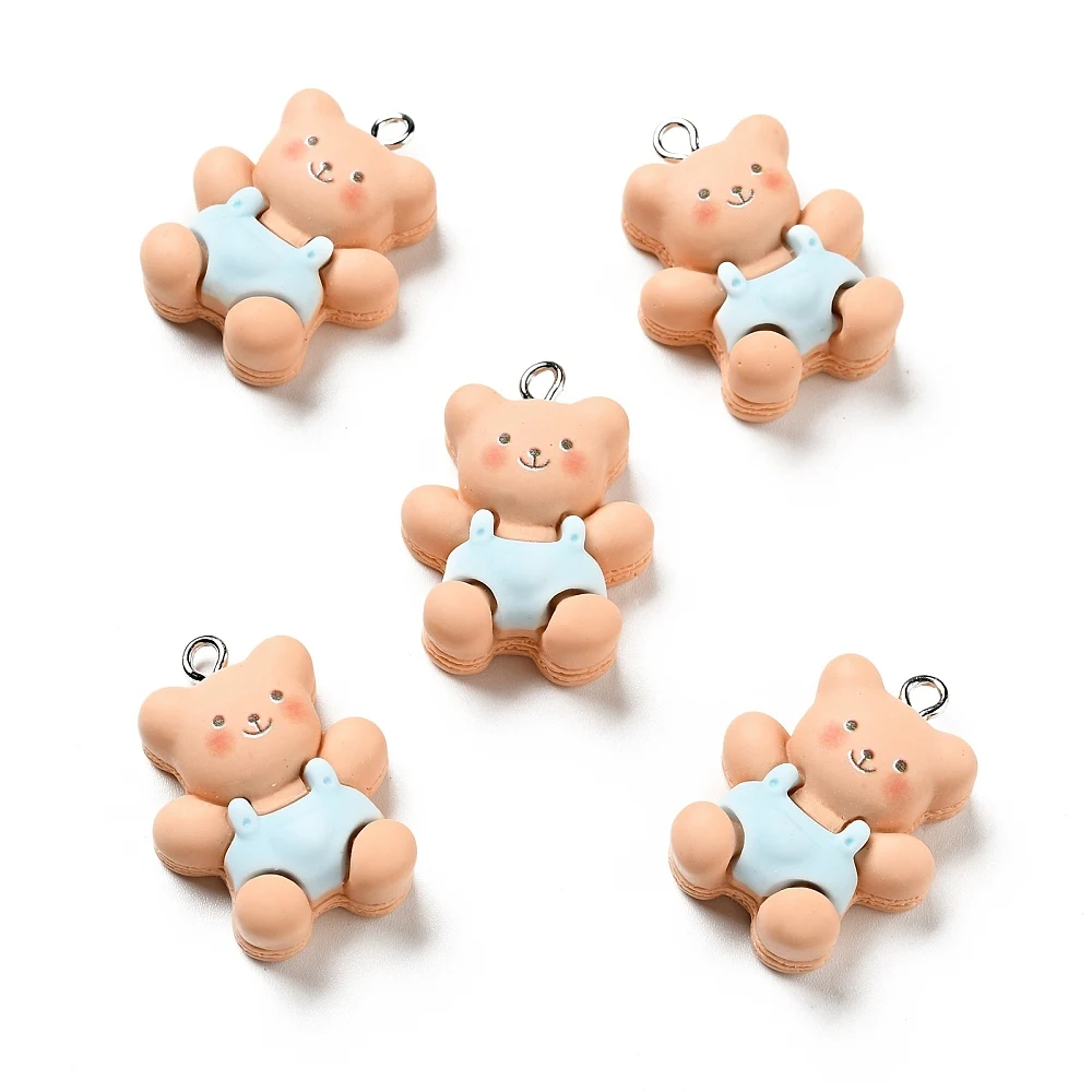 5 Pcs Opaque Resin Bear Pendants Bear with Charm with Platinum Tone Iron Loops Light Cyan Pendant Accessory for Women Jewelry