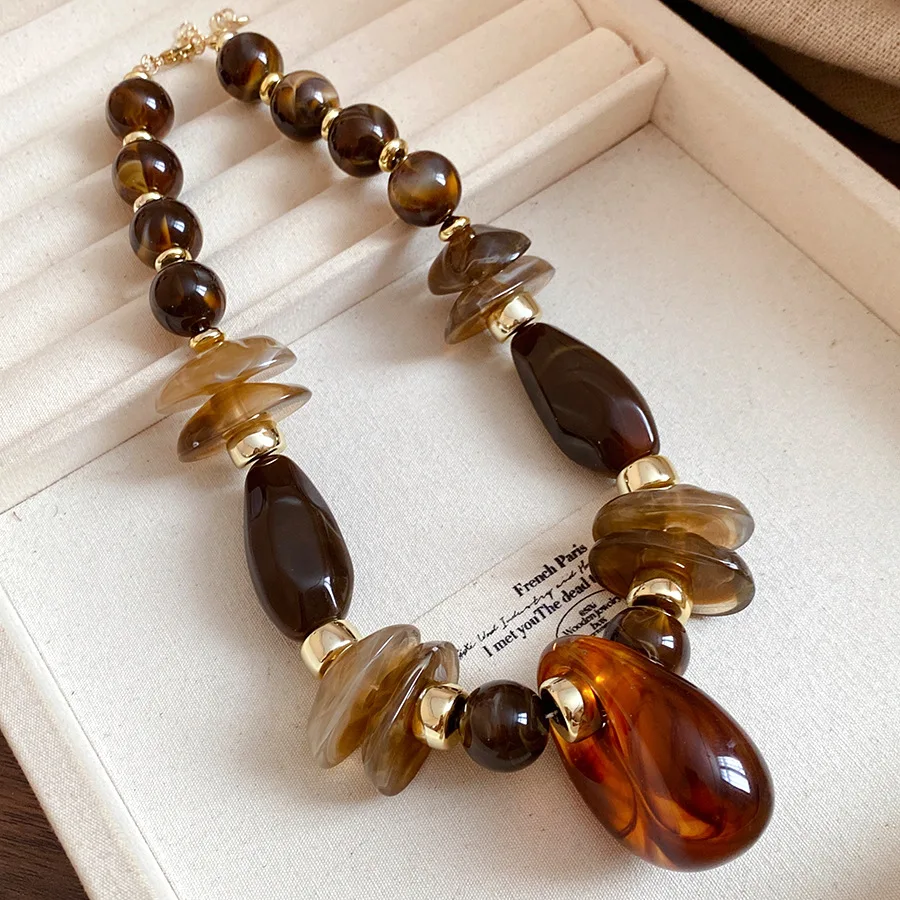 Amber Color Irregular Acrylic Beads Chokers Necklaces Set