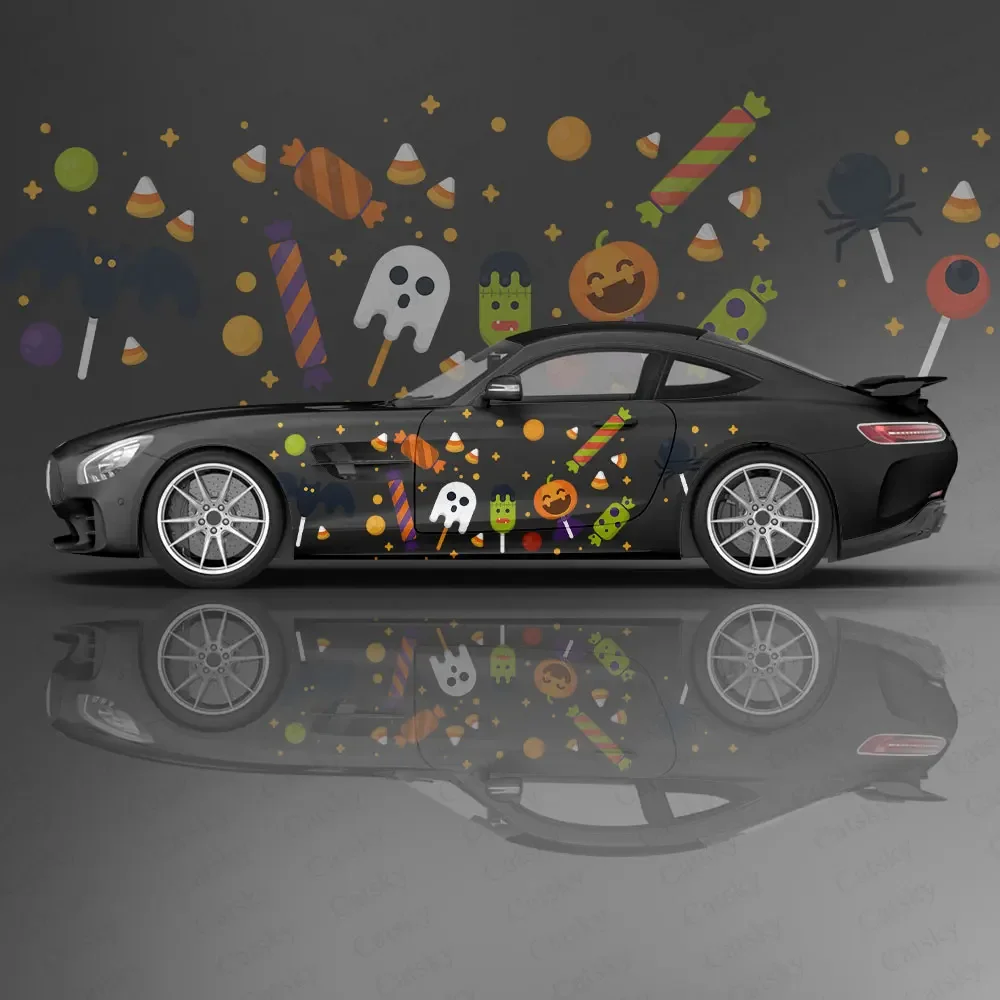 Halloween Night Pumpkin Ghost Car Body Sticker Vinyl Side Decal Body Wrap Cover Auto Accessories Decoration Protective Film Gift