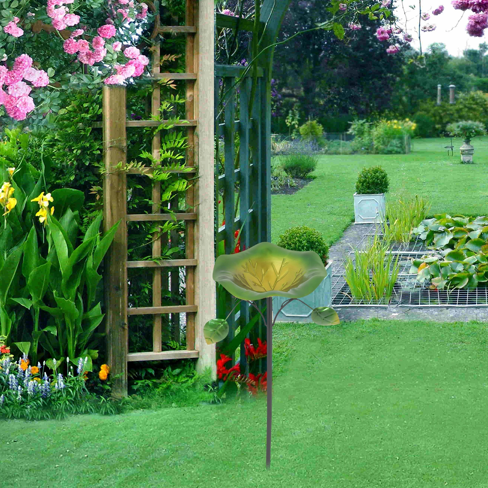 

1pc Durable Metal For Garden Outdoor Standing Yard Decorative Bird Bath Basin Multifunctional Water Food Feeder Hummingbird Bath