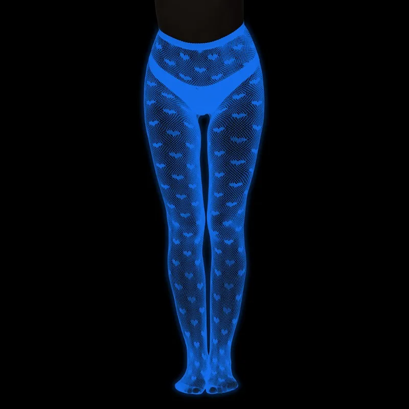 Leggings luminosi da notte da donna Collant a luce blu Calzini a rete luminosi cavi in pizzo Calzini jacquard sexy fluorescenti