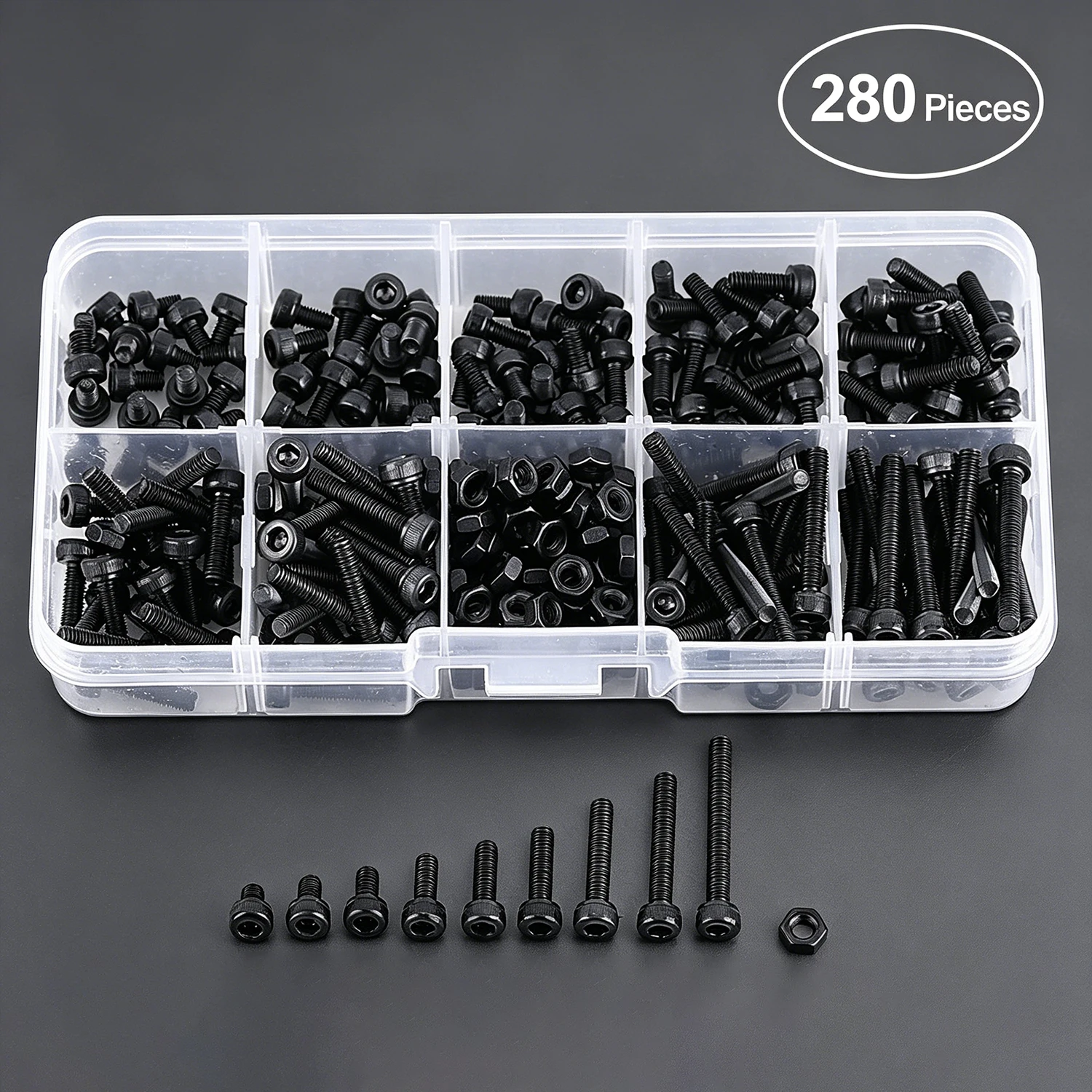 M3 Black Hex Socket Head Cap Screws & Nuts Set 281PCS 12.9 Grade Cylindrical Allen Bolt Kit for DIY, 3D Printer, Electronics