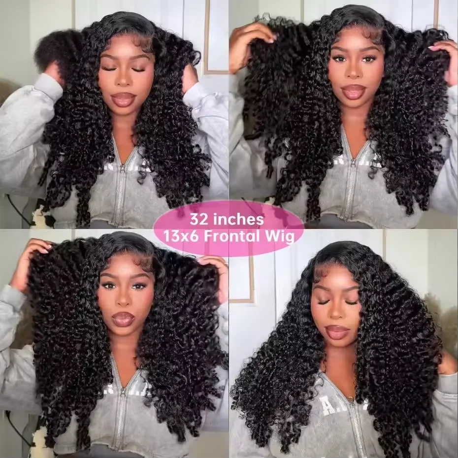 Wig Rambut Manusia Keriting Burma 12A, Kepadatan 180%, Lace Frontal 13x6, Rambut Remy Keriting Alami, Warna Natural