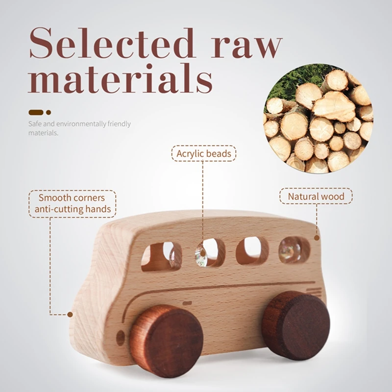 1ชิ้นของเล่นไม้บีชรถยนต์บล็อกการ์ตูนรถบัสการศึกษาของเล่น Montessori เล่นยิมเด็กทารกวันเกิดผลิตภัณฑ์ของขวัญ