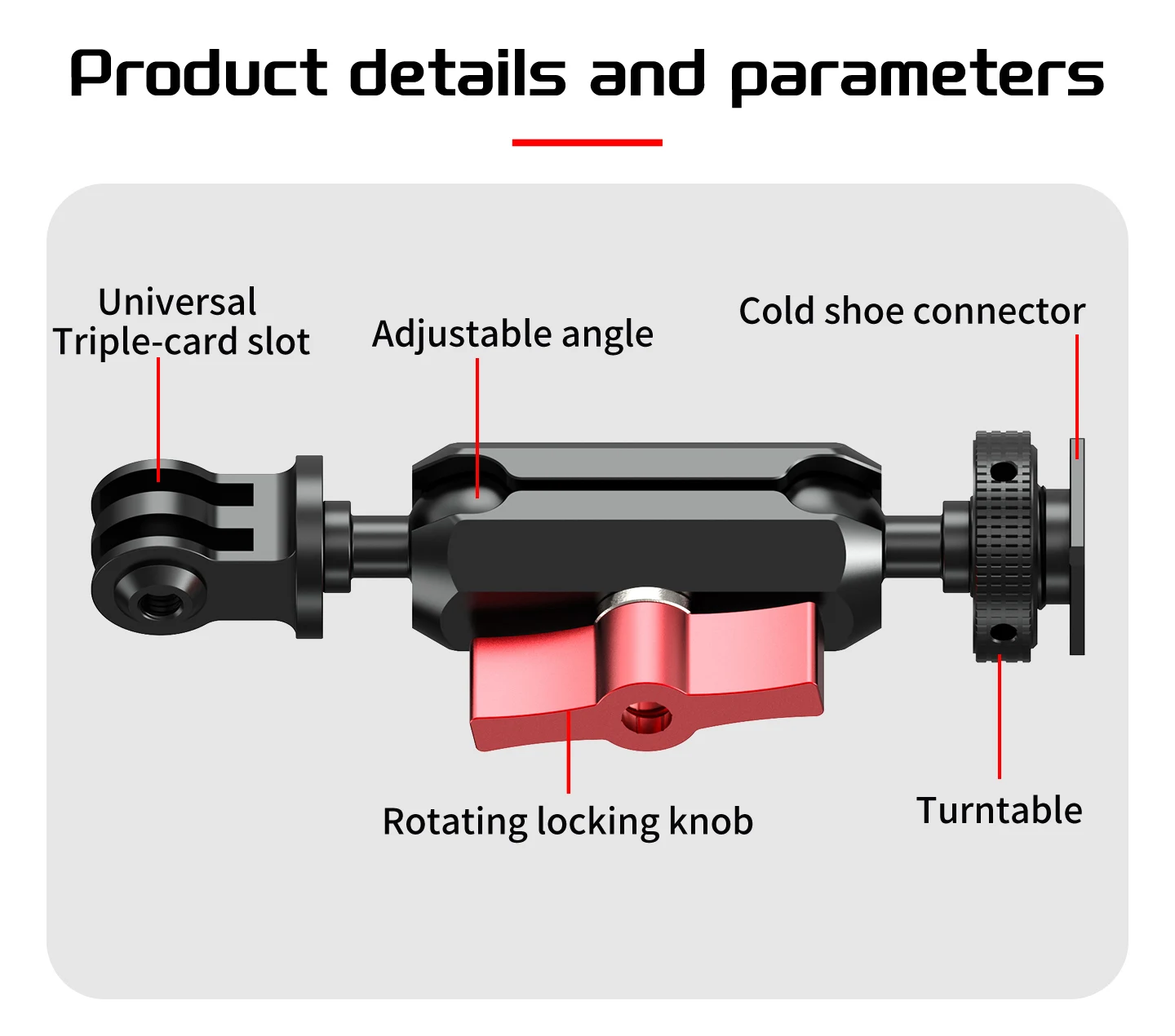 Kamera-Halterung mit Cold Shoe und 1/4-Zoll-Schraube, 360° Verstellbarer Kugelgelenkarm für Kamerakäfig, Stativverlängerung, Monitor- und Aufhellungslichtmontage – Detail 14