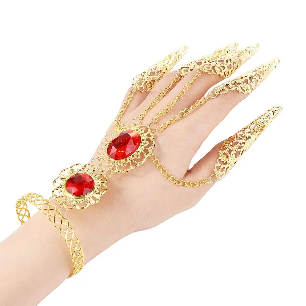 Indian Thai Finger Tip Protection Blue Gem Jewelry Gift Nail Rings Knuckle Rings Golden Finger Bracelet Belly Dance Bracelet