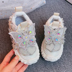 Baskets de princesse à strass pour enfants, chaussures de course blanches pour loisirs et Sports en plein air, à la mode, printemps