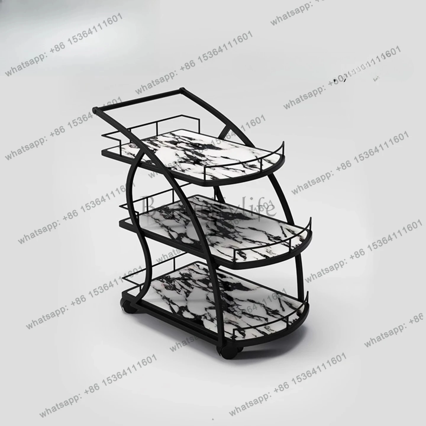 Three-layer stainless steel wine cart mobile dining cart gold-plated hand push service snack cart designer model