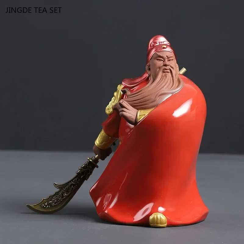 1PCS Small Purple Clay Guan Yu Tea Pet Ornament Wu Caishen Living Room Lucky Decoration Bo Gu Jia Crafts