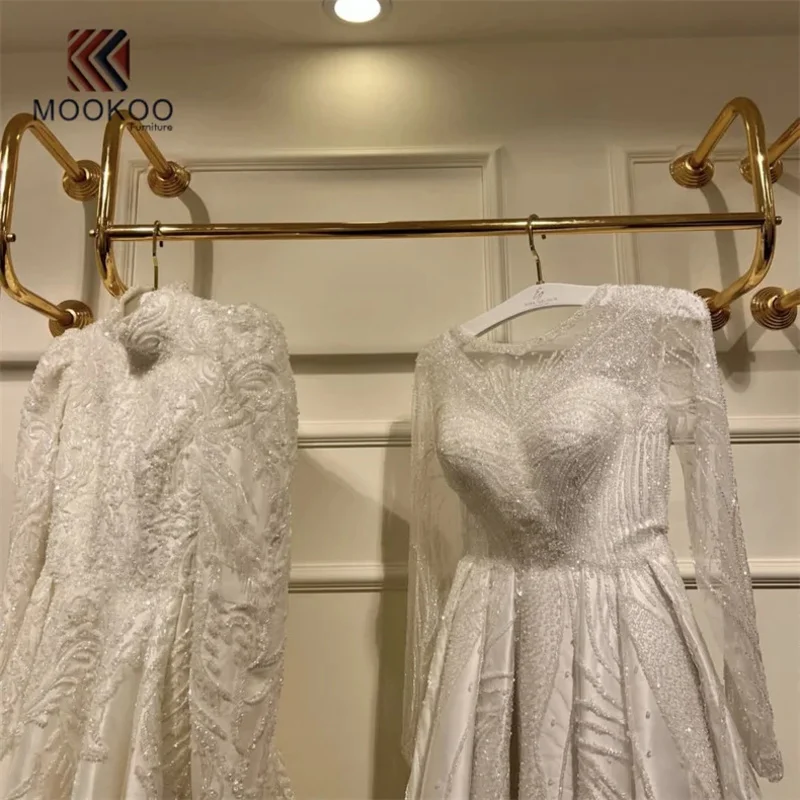 custom.High Quality Golden Metal Clothing Display Fixture Clothes Hanging Rack Display Clothing Shelf Furniture