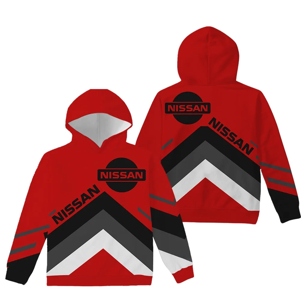 Hot selling 2025 men's new Nissan hooded sweatshirt, designed in black and blue color scheme, with 3D Nissan printed fashion