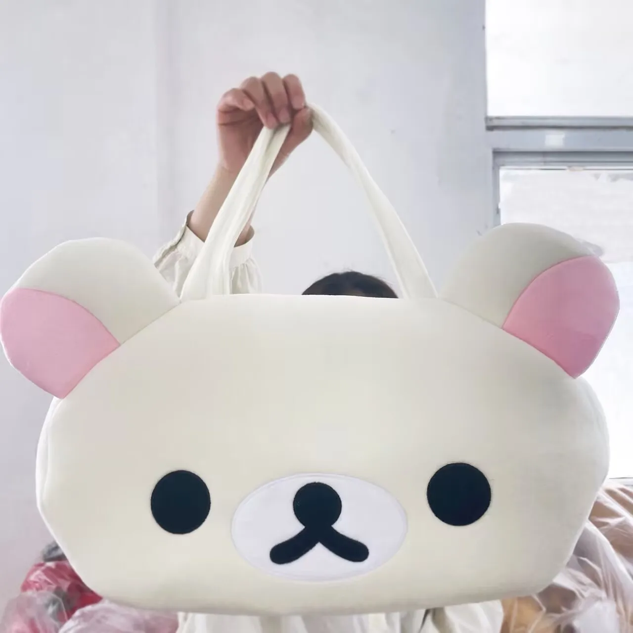 Rilakkuma Plush Cartoon Tote Bag Kawaii Brown Bear Handbag Soft Casual Large Capacity Shoulder Bag for Daily Use Cute Girl Women
