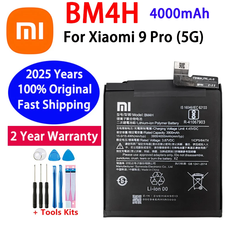 

2025 лет, 100% оригинальный аккумулятор высокого качества BM4H, 4000 мАч для Xiaomi 9 Pro Mi 9 Pro, сменные аккумуляторы для телефона, быстрая доставка