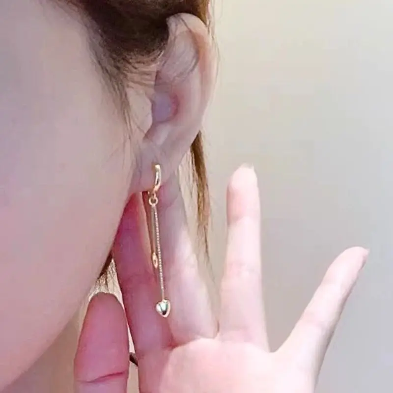 925 Sterling Silver Needle Heart Double Chain Tassel Drop Earrings For Women Star Zircon Long Chain Hoop Earring Fashion Jewelry