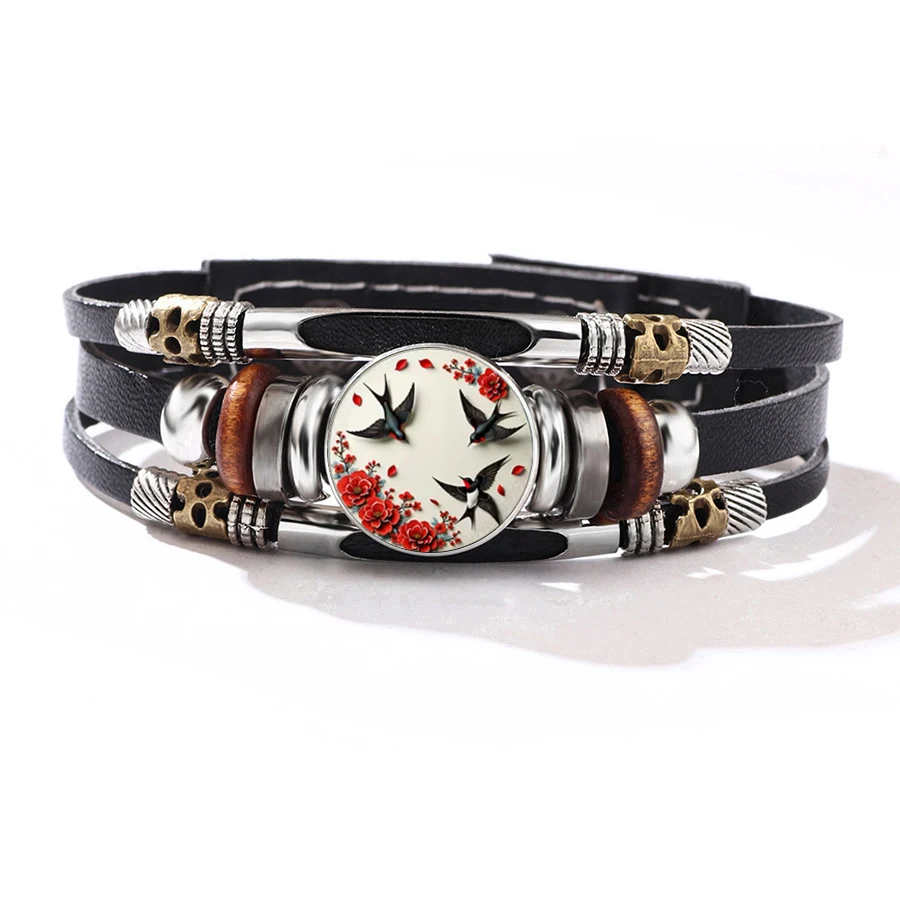 Popular Foreign Trade Symmetric Flying Swallow Flower Printed Bracelet Charm Elegant Daily Wear Oriental Gift Accessories