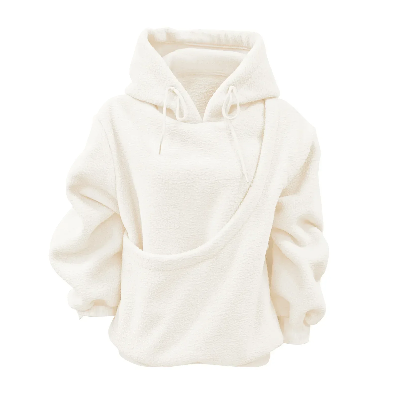 Women Solid Hooded Fleece Oversized Pullover Sweatshirt With Pet Pocket Autumn Winter Casual Top Ladies Cozy